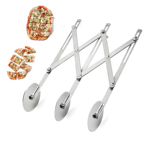 Tagliapasta, tagliapizza Regolabile, rotelline in Acciaio Inox, 3 rotelline da Taglio, Coltello Pizza Tondo, Coltello Pasticceria Torta (3 wheel)