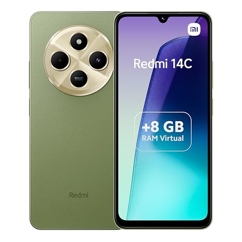 Xiaomi Redmi 14C - Smartphone de 8+256GB, Pantalla de 6.88” 120Hz LCD HD+, MediaTek Helio G81 Ultra, cámara Dual con IA de 50MP, 5160mAh, NFC, Verde (Versión ES)