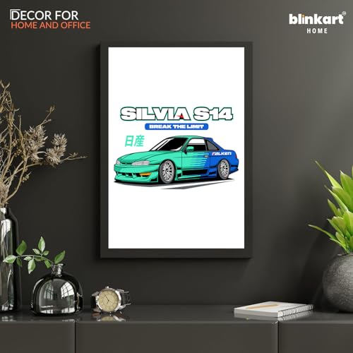 Image of BLINKART Nissan Silvia S14 CarFramed Posters Gift Items Boys Room Wall Decoration Bedroom Office Studio Synthetic Wood Frame & Acrylic Glass Ready to Hang - 12x8 Inch, (A4 Size) - CAR-172