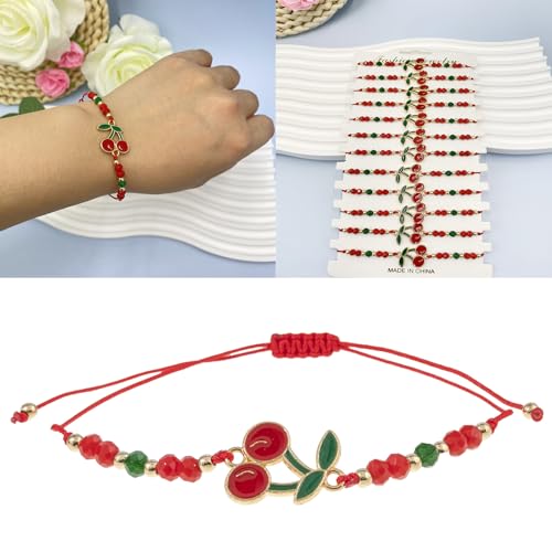 12 Pieces Cherrys Crystals Beaded Adjustable Bracelets Alloy Charm Wrist Jewelry for Daily Party Wear Party Wear Adjustable B2