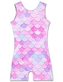 rainbowsnow Gymnastics Leotards for Girls Size 5-6 Years Old Pink Mermaid Scales Biketard Fitted Adorable One Piece Quick Dry Unitards