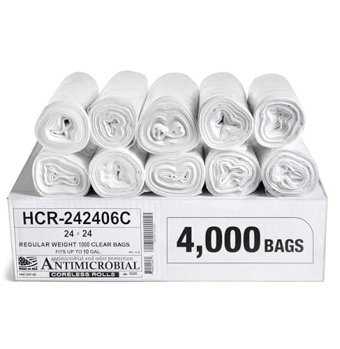 Image of Aluf Plastics 10 Gallon 6 Micron (eq) Clear Trash Bags 24 inch x 24 inch 4000 Count