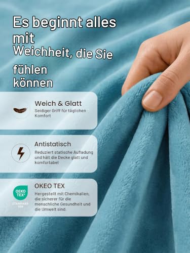 Utopia Bedding Fleecedecke Leichte Decke für Bett, Couch oder Sofa, Geeignet für alle Jahreszeiten [228x228 cm, Gewaschenes Blau] – Ansicht 2