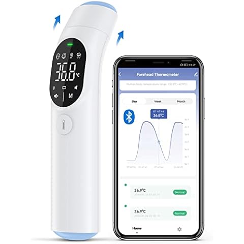 Fieberthermometer Ohr und Stirn KKmier mit Bluetooth und APP Infrarot Stirn- und Ohrthermometer kontaktlos für Babys Kinder Erwachsene 4 in 1 Digitales Thermometer Fieber mit Fieberalarm/LCD Anzeige Cover