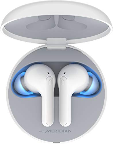 LG TONE Free FN7 トゥルー ワイヤレス ヘッドフォン、アクティブ ノイズ キャンセリング、メリディアン サウンド テクノロジー、UVnano セルフクリーニング充電ベース、iPhone および Android と互換性のあるデュアル マイク、ホワイト