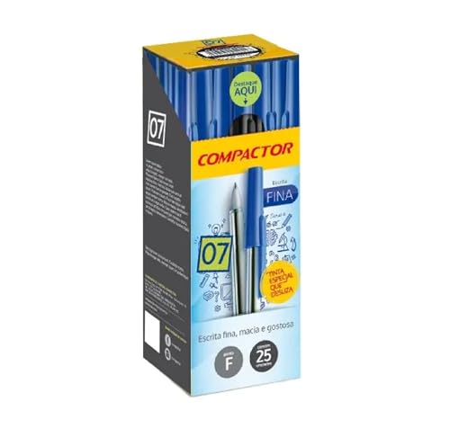 Caneta Esferográfica Compactor Preta 0.7 mm - Escrita Fina - Caixa com 25 Unidades