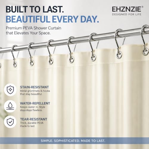 Image of EHZNZIE Cream Shower Curtain Liner 72x72, PEVA Waterproof Bath Curtain, No Chemical Smell, 3 Weighted Magnets, Durable with Rustproof Metal Grommets