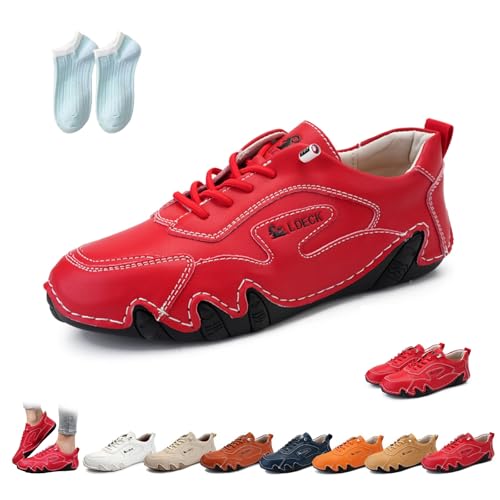 Chaussures de marche en cuir italien faites à la main for femmes, chaussures d'extérieur imperméables et antidérapantes, baskets décontractées, légères...
