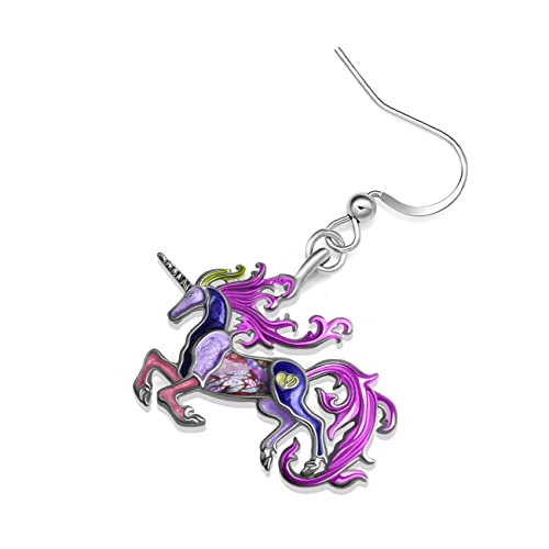 Lonyoo Enamel Fantasy Unicorn Earrings Dangle Zinc Alloy Unicorn Horse Earrings For Women Girls Charms Gifts (Purple) #TOP3