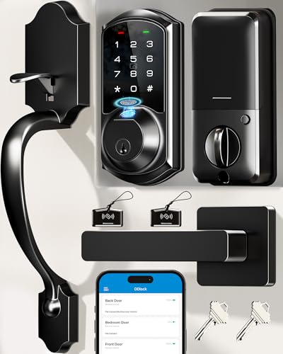 Veise VE07-H Fingerprint Smart Locks for Front Door with Handle Set, App Control, Keyless Entry Keypad Deadbolt, Digital Electronic Touchscreen, Easy Install, Auto Lock, Matte Black