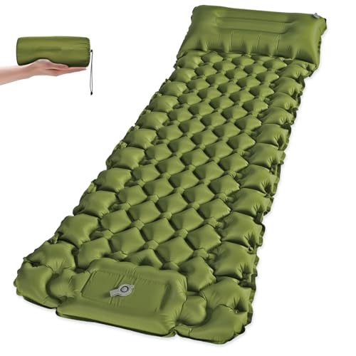 NHOWIN Isomatte Camping, 9CM Leichte Luftmatratze Camping Matratze mit Integrierter Fußpumpe, All-in-One Aufblasbare Isomatte Ultraleicht für Backpacking, Wandern, Zelten