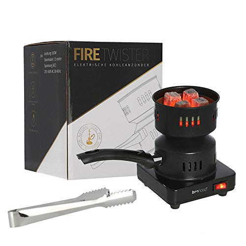 Brohood® FIRETWISTER elektrischer Shisha-Kohleanzünder 650W | Mit Kohlebehälter, Kohlezange und Kohlegitter
