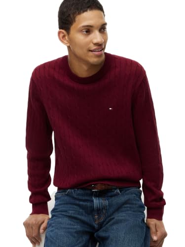 Image of Tommy Hilfiger Men's Cable Knit Crewneck Sweater Lightweight Pullover