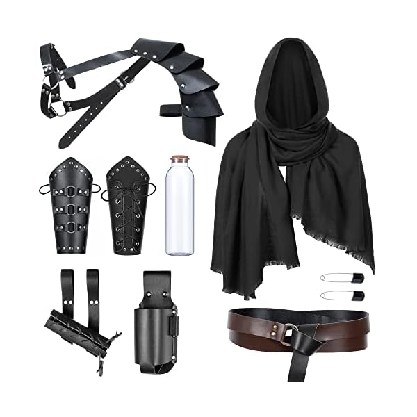 Medieval knight leather belt shawl men renaissance half shoulder cape scarf buckle bracers retro accessories