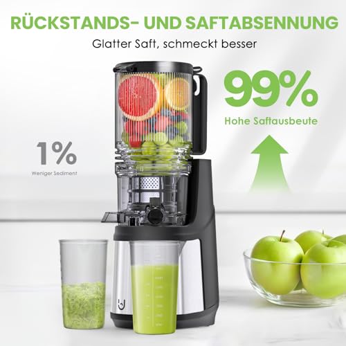 Kauen Entsafter, 350W Slow Cold Press Entsafter mit 140 MM extra großer Fütterungsrutsche, Entsafter Maschinen für ganzes Obst und Gemüse, einfach mit Pinsel zu reinigen – Bild 6