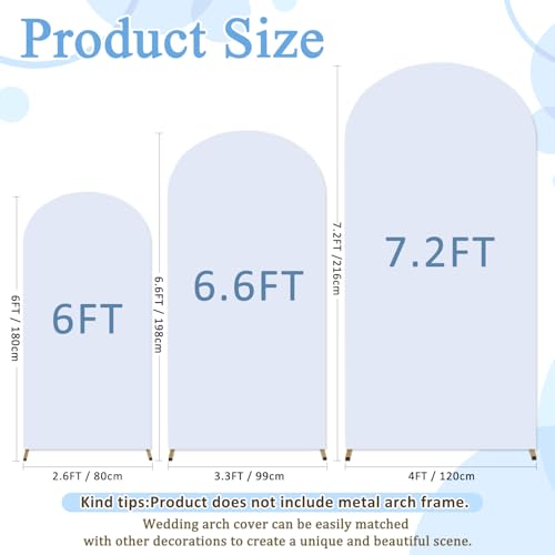 Image of White Arch Cover Set of 3 Spandex Arch Backdrop Cover (7.2FT, 6.6FT, 6FT) Wedding Arches Backdrop Stand Covers Balloon Arched Covers Stretchy Backdrops for Baby Shower Party Birthday Banquet Decor
