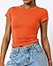 Women's Basic Summer Short Sleeve Crewneck T-Shirts Y2K Cute Going Out Tops Baby Tee(Pumpkin Orange,Small)