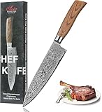 Wakoli EDIB Pro Damast Chefmesser mit Klingen Gravur – 20 cm Klinge aus 67 Lagen Damaststahl mit VG10-Kern, ergonomischer Pakkaholzgriff, Profi Kochmesser und Küchenmesser, Kochmesser in Geschenkbox