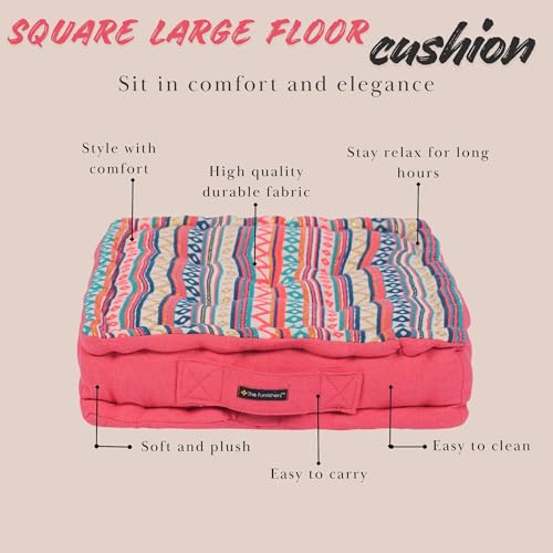 Image of Woven Quilted Floor Cushion 40x40x8 cm Pink Boho with Cotton Filler Small Size for Seating, Patio Seat, Meditation, Yoga, Pooja, Guests, Living Room, Bedroom Size - 16x16x3 Inch