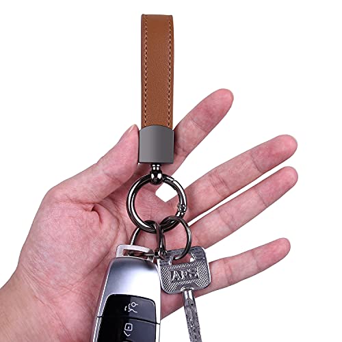 Wisdompro Genuine Leather Car Keychain, Universal Key Fob Keychain Leather Key Chain Holder For Men And Women, 360 Degree Rotatable, With Anti-Lost D-Ring, 3 Keyrings And 1 Screwdriver - Brown #TOP3