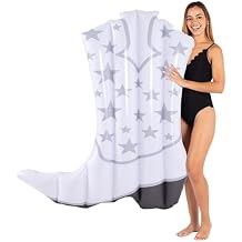 PoolCandy Giant White Cowgirl Boot Inflatable Pool Float 54" Oversized Western Raft, Heavy-Duty PVC, 250 lb Capacity, Fun Pool & Beach Lounger for Teens & Adults