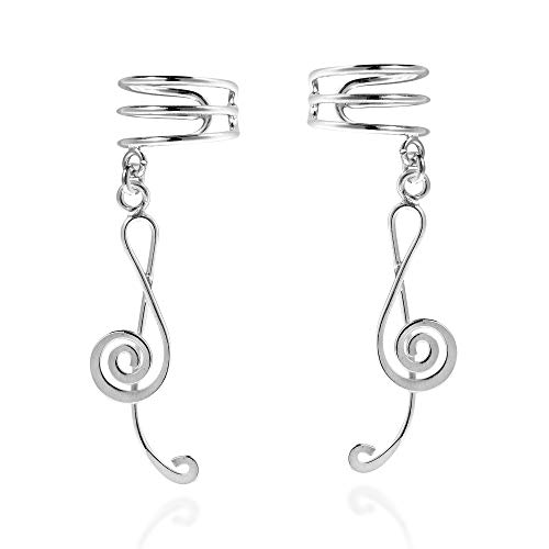 AeraVida Beautiful Melody Musical Symbol Treble Clef Charm on .925 Sterling Silver Ear Cuff Earrings | Elegant Music-Inspired Sterling Silver Earrings for Musicians
