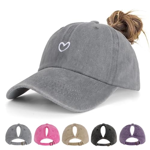 HeyCaps Pferdeschwanz Baseball Cap Damen Verstellbare Baseballkappe Vintage Mützen Sonnenschutz Basecap Mit Zopf Loch für Sommer Sport HeyCaps Pferdeschwanz Baseball Cap Damen Verstellbare Baseballkappe Vintage Mützen Sonnenschutz Basecap Mit Zopf Loch für Sommer Sport