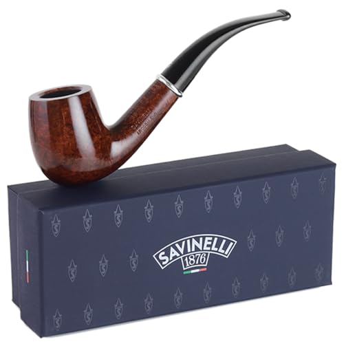 Savinelli Arcobaleno Brown 606 KS - Colorful Hand Crafted Wood Pipes, Handmade Briar Pipe From Italy, 6mm, Bent Billiard