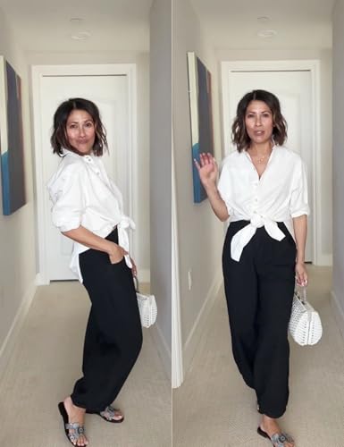 Xiaoxuemeng Womens Wide Leg Pants Cotton Linen Barrel Pants Elastic Waisted Lounge Trousers with Pockets2