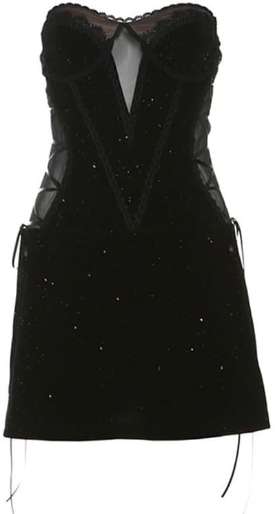 JSEIAJB Slim Fit Short Collar High Waist Dress Fashion Tube Top Sleeveless Dress(Large)