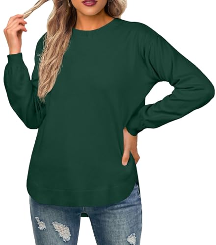 Image of GRECERELLE Jumpers for Women UK Winter Spring Warm Long Sleeve Crew Neck Lightweight Sweater Tops Casual Soft Knit Pullover for Ladies (Forest Dark Green, M)