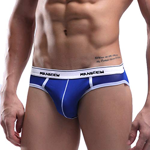 Transparent Mesh Men Briefs Underwear Breathable Underpants (Medium) Blue