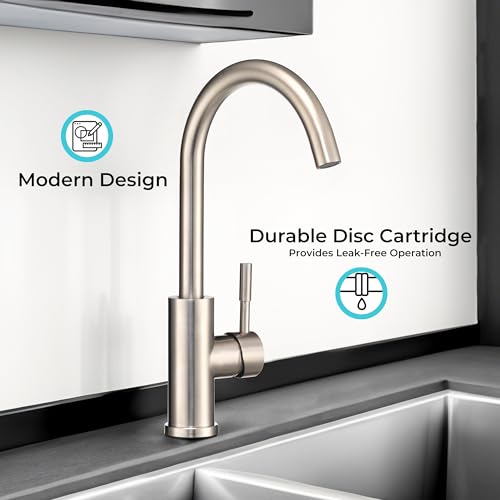 Image of Dura Faucet DF-MK531LK-SN RV Gooseneck Kitchen Faucet (Satin Nickel) | Streamline gooseneck kitchen faucet for RV and camper galleys. Brushed Satin Nickel finish. Easy DIY install.