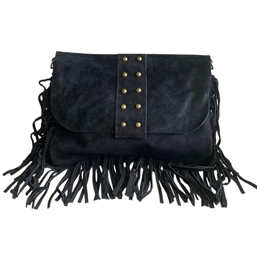 Imagen de Bolso bandolera con flecos y tachuelas de ante italiano