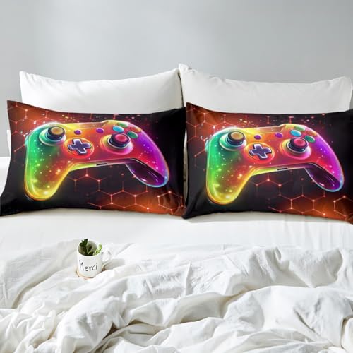 Drap-housse pour lit double imprimé avec taies d'oreiller motif manette - 6
