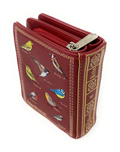 Shag Wear Book of Birds Small Wallet for Women and Teen Girls Vegan Faux Leather 4.5" Red2
