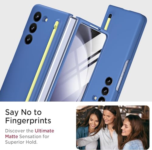 Image of TechTrendz Polycarbonate Ultra Slim Premium Case for Samsung Galaxy Z Fold 5 with Built in Compact S Pen Holder and Storage Slot (Blue)