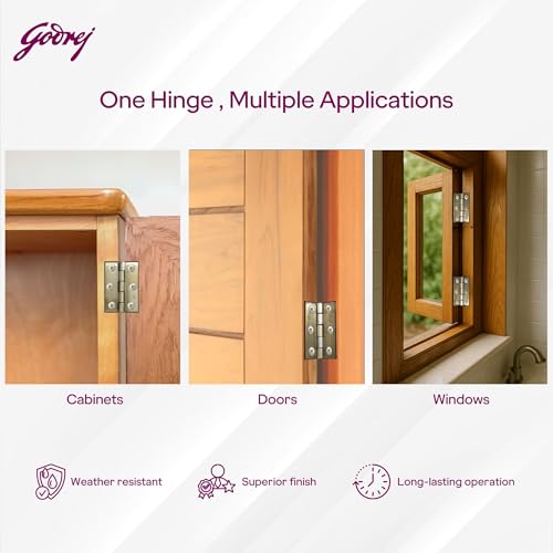 Image of Godrej Door Fittings | 3 inch x 12 Gauge Plain Joint Door Butt Hinges (Pack of 1, 5 Pcs /Pack) | Antique Brass Finish, Smooth Operation | 3 Holes Kabza for Home Main Door, Bedroom | 1 Yr Warranty