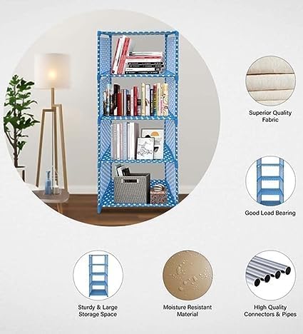 Image of Sterling Bookshelf| Storage Shelve for Books Storage Organizer|Children Book Rack| Bookcase for Home Furniture | Cabinet Shelves for Bedroom Office Living Room (4 Layer Blue)