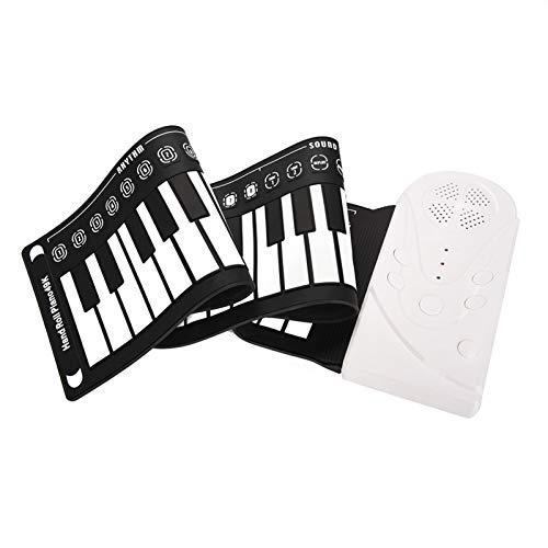 Roll-up Piano 49 keys, Electronic Hand Roll Portable Piano, Upgraded Waterproof Silicone Fold able Piano Keyboard for Beginners and Kids(White)