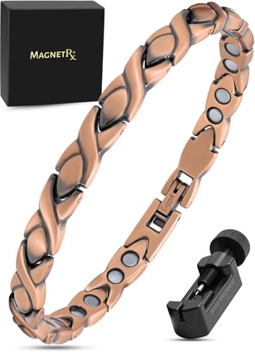 MagnetRX Womens Pure Copper Magnetic Bracelet Effective Ultra Strength Magnetic Copper Bracelets for Women Adjustable Bracelet Length with Included Sizing Tool (Xo Style)