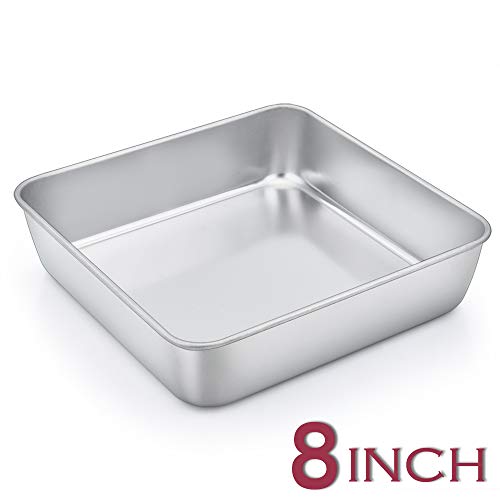 8 Inch Square Baking Cake Pan, P&P CHEF Stainless Steel Lasagna Cookie Bakeware