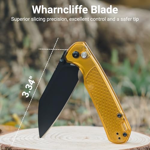 Image of CJRB Pyrite-Light Folding Knife, 3.34'' AR-RPM9 Steel Blade, Amber Handle
