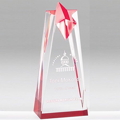 SHOP AWARDS AND GIFTS Customizable 8 Inch Red Acrylic Star Tower Award, Includes Personalization