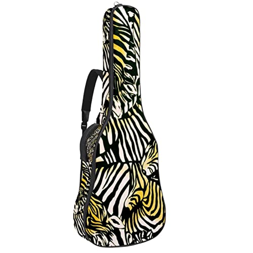 Housse de guitare imperméable Oxford avec bandoulière réglable – Motif zébré – Jaune/noir/blanc - Les Beatles, Paul McCartney, John Lennon, RIngo Starr, George Harrison Housse de guitare imperméable Oxford avec bandoulière réglable - Motif zébré - Jaune/noir/blanc