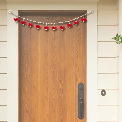 Image of Akaar Decor Floral Pearl Bead Toran with Red Flower Latkans | Decorative Door Hanging for Home Entrance, Mandir & Pooja Room | Diwali Decoration, Wedding & Festive Decor