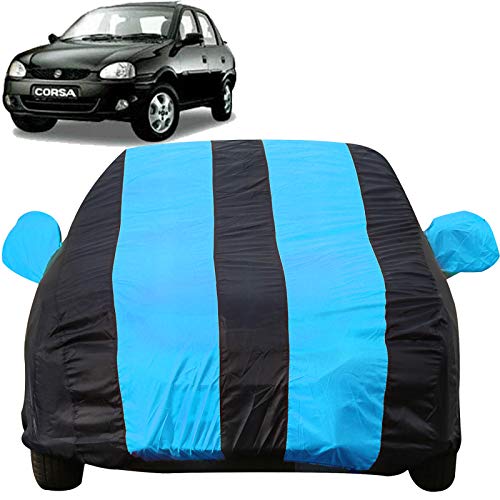 Image of Autofact Car Body Cover with Mirror Pockets Compatible for Opel Corsa (Triple Stitched, Bottom Fully Elastic, Teak Blue Color)