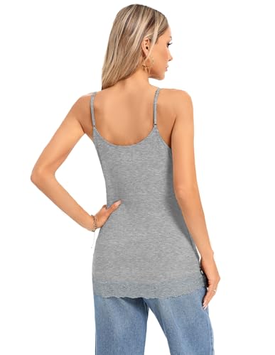 Image of Kate Kasin Women's Adjustable Spaghetti Strap Lace Trim Cami Tunic Tank Top 2PACK