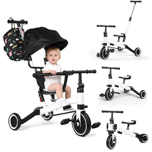 Tricycle Bébé Évolutif 4-en-1 - Tricycle Pliable et évolutif en draisienne pour Les Tout-Petits de 10 Mois à 5 Ans, Design Moderne pour Garçon et Fille