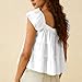 Cotton Linen Tops for Women Square Neck Blouse Ruffle Short Sleeve Babydoll Shirts Peplum Loose Vacation Tees Shirt White